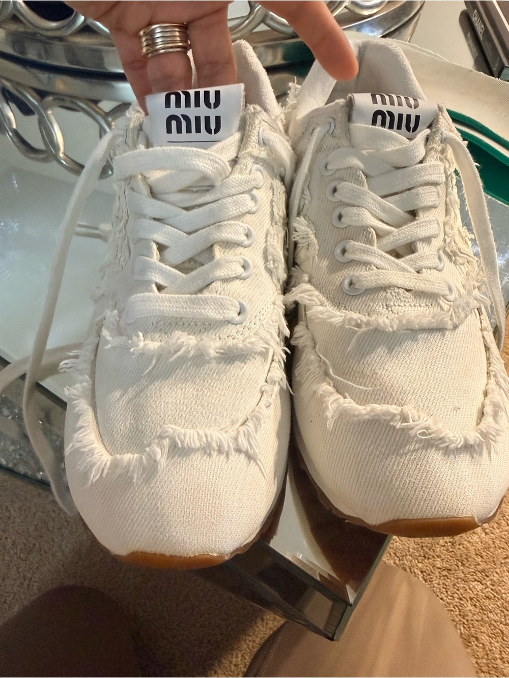 Miu Miu x New Balance 574 Denim White.
